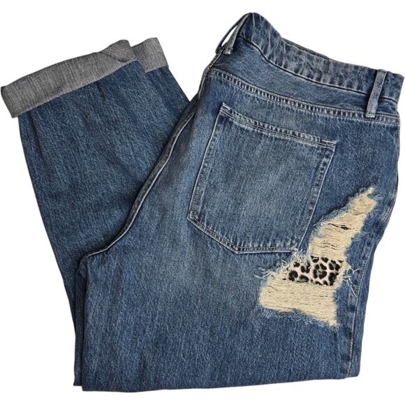 Good American‎ Good Vintage Distressed Jeans Leopard Print Detailing Size 16 - Picture 4 of 15